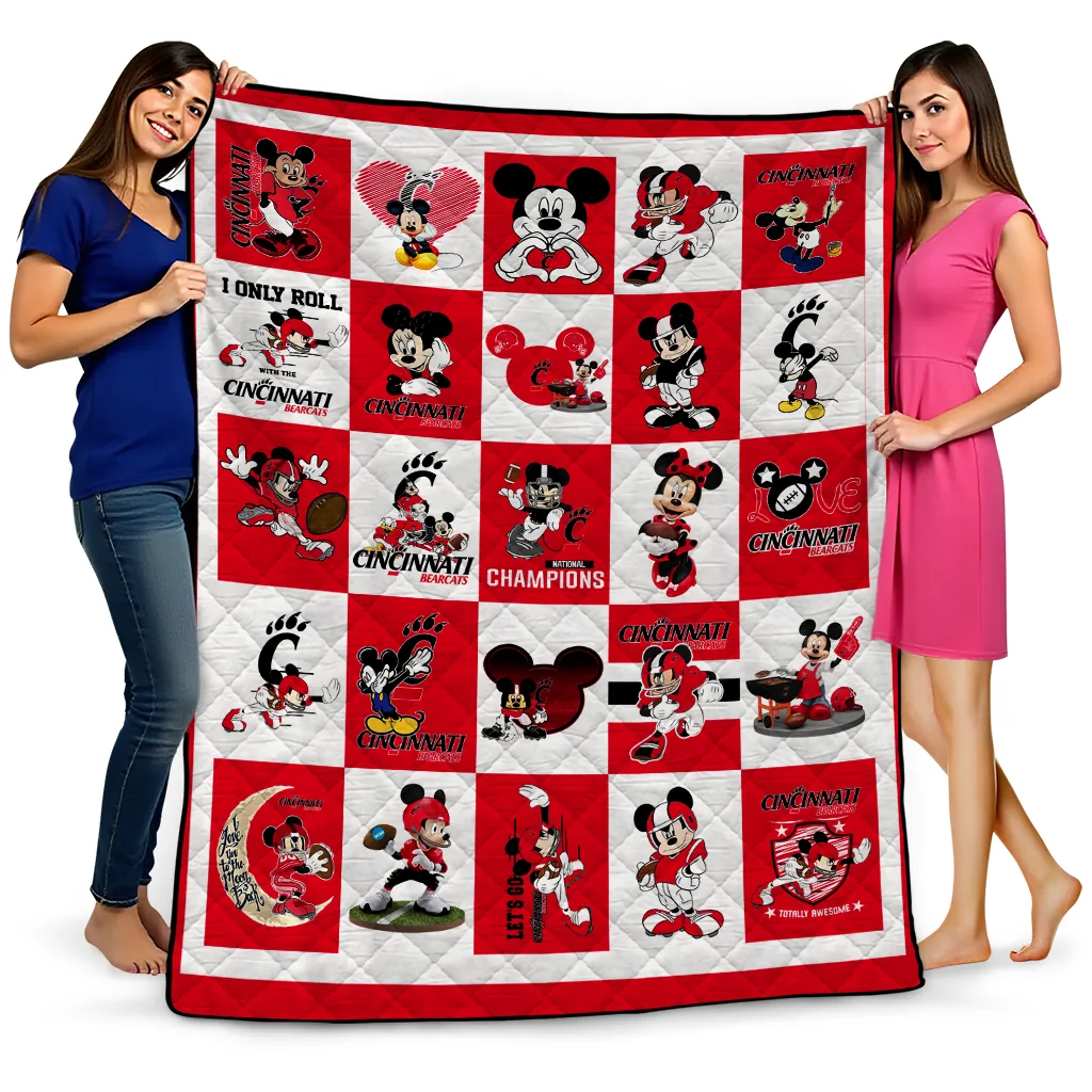 cincinnati bearcats mickey mouse motif red white quilt blanket best selling