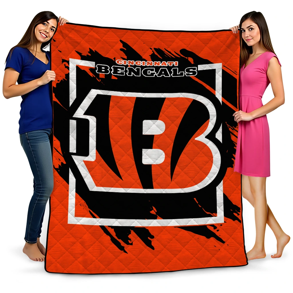 cincinnati bengals block border orange quilt blanket best selling