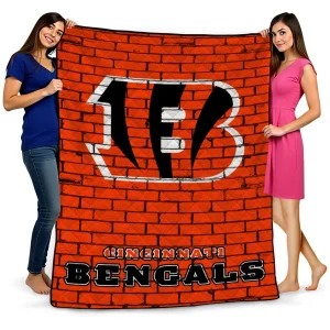 cincinnati bengals brick grid orange quilt blanket best selling
