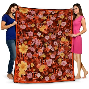 cincinnati bengals hibiscus foliage orange quilt blanket best selling
