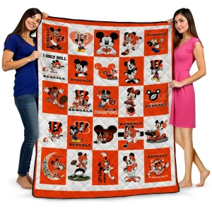 cincinnati bengals mickey pattern orange white quilt blanket best selling