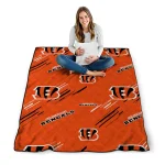 cincinnati bengals sketch lines orange quilt blanket best selling