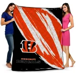 cincinnati bengals stroke art orange white quilt blanket best selling