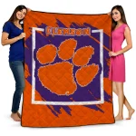 clemson tigers block border orange quilt blanket best selling