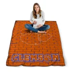 clemson tigers brick grid orange quilt blanket best selling