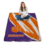 clemson tigers stroke art orange white quilt blanket best selling