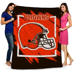 cleveland browns block border brown quilt blanket best selling
