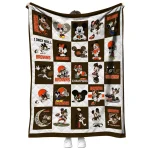 cleveland browns mickey pattern brown white quilt blanket best selling