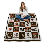 cleveland browns mickey pattern brown white quilt blanket best selling