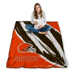cleveland browns stroke art brown white quilt blanket best selling