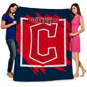 cleveland guardians block border navy blue quilt blanket best selling