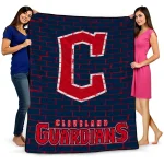 cleveland guardians brick grid navy blue quilt blanket best selling
