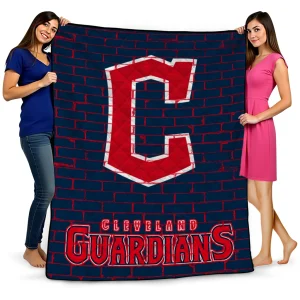 cleveland guardians brick grid navy blue quilt blanket best selling