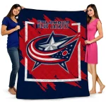 columbus blue jackets block border navy blue quilt blanket best selling