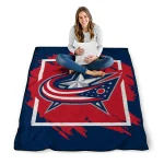 columbus blue jackets block border navy blue quilt blanket best selling