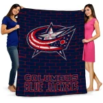 columbus blue jackets brick grid navy blue quilt blanket best selling