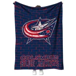 columbus blue jackets brick grid navy blue quilt blanket best selling