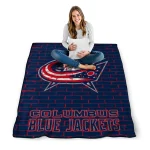 columbus blue jackets brick grid navy blue quilt blanket best selling