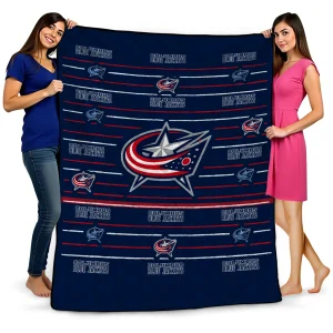 columbus blue jackets handdrawn stripes navy blue quilt blanket best selling