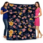 columbus blue jackets hibiscus foliage navy blue quilt blanket best selling