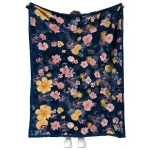 columbus blue jackets hibiscus foliage navy blue quilt blanket best selling