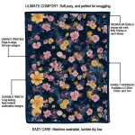 columbus blue jackets hibiscus foliage navy blue quilt blanket best selling