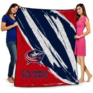 columbus blue jackets stroke art navy blue white quilt blanket best selling