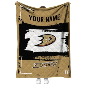 custom anaheim ducks grunge patch gold white quilt blanket fashion forward