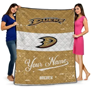 custom anaheim ducks pinstripe lines gold white quilt blanket best selling