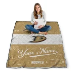 custom anaheim ducks pinstripe lines gold white quilt blanket best selling
