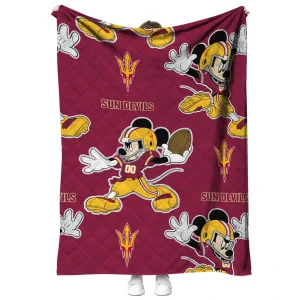 custom arizona state sun devils mickey football maroon quilt blanket fashion forward