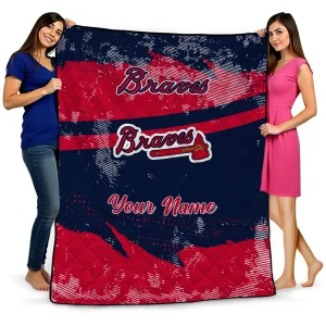 custom atlanta braves brushstroke layers navy quilt blanket best selling