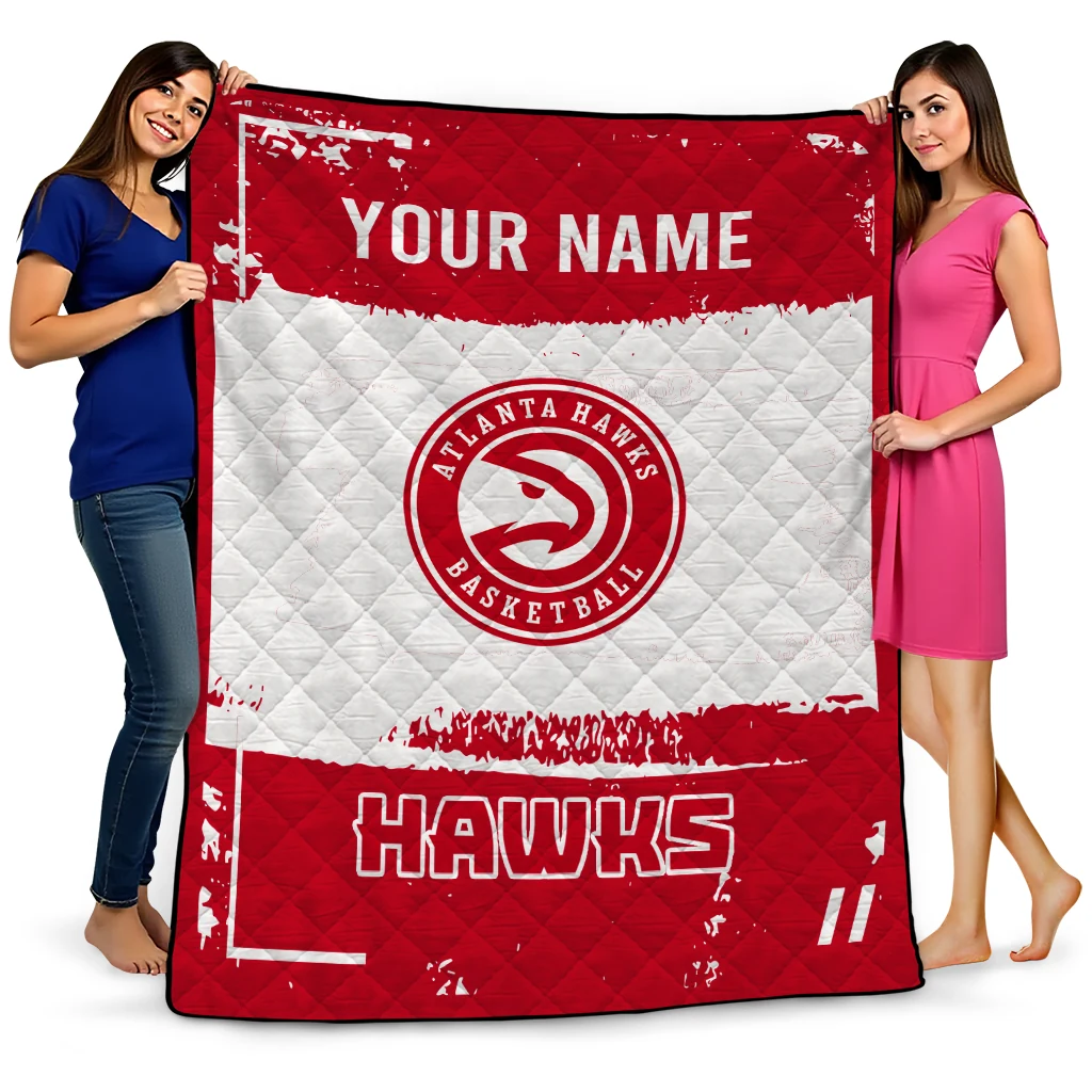 custom atlanta hawks grunge patch red white quilt blanket best selling