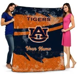 custom auburn tigers brushstroke layers navy blue quilt blanket best selling
