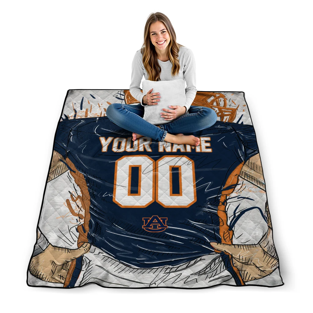 custom auburn tigers player sketch navy blue gray quilt blanket high quality custom auburn tigers player sketch navy blue gray quilt blanket high quality