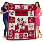 custom ball state cardinals mickey crimson red white quilt blanket best selling