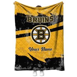 custom boston bruins brushstroke layers gold quilt blanket fashion forward