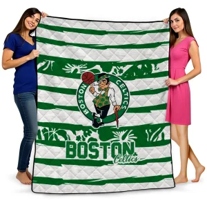 custom boston celtics layered florals green white quilt blanket best selling