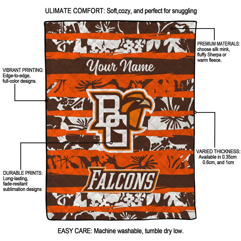 custom bowling green falcons layered florals orange white quilt blanket latest model custom bowling green falcons layered florals orange white quilt blanket latest model