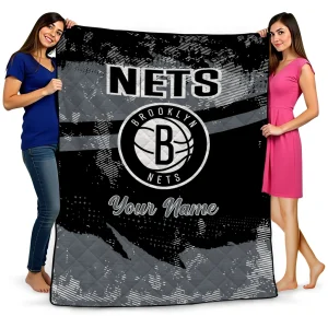 custom brooklyn nets brushstroke layers black quilt blanket best selling