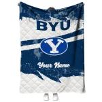 custom byu cougars brushstroke layers blue quilt blanket best selling