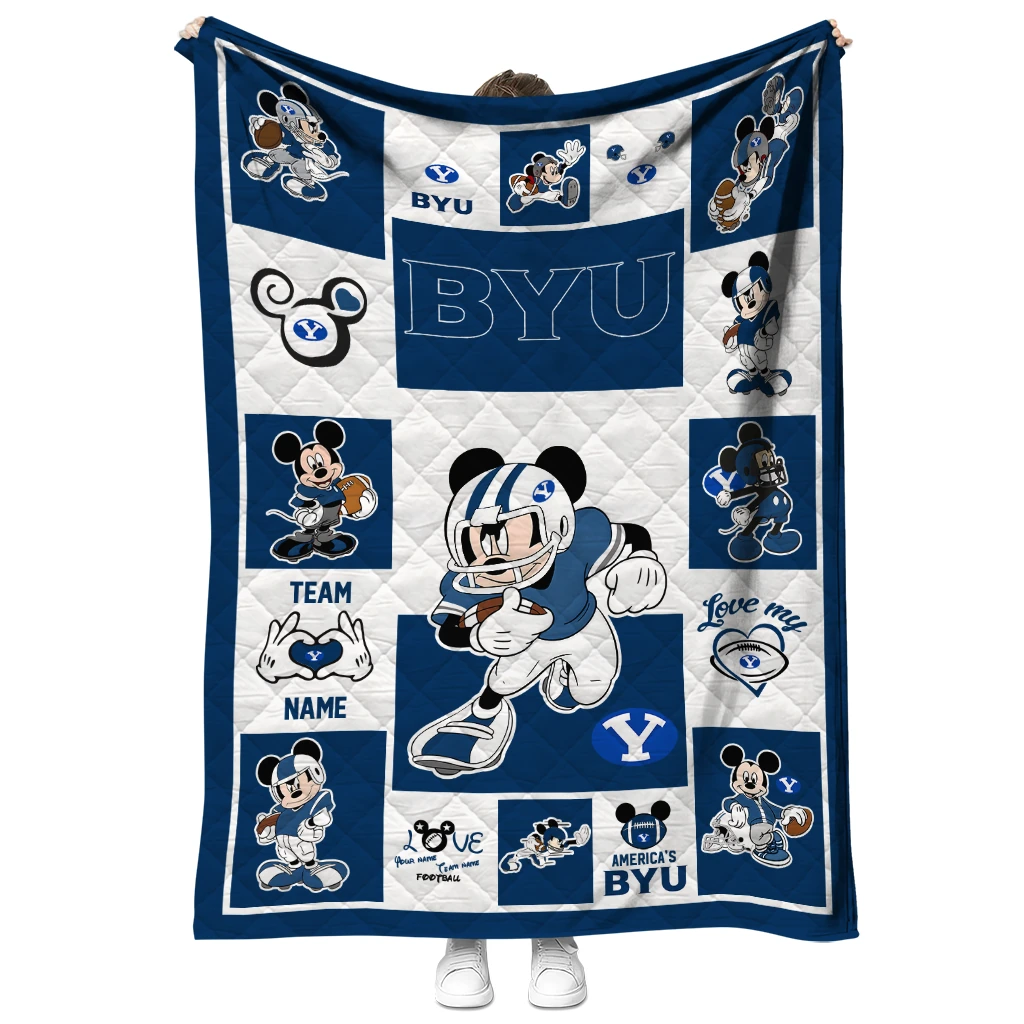 custom byu cougars mickey crimson blue white quilt blanket fashion forward