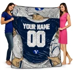 custom byu cougars player sketch blue gray quilt blanket best selling