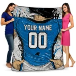 custom carolina panthers player sketch blue gray quilt blanket best selling