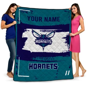 custom charlotte hornets grunge patch teal white quilt blanket best selling