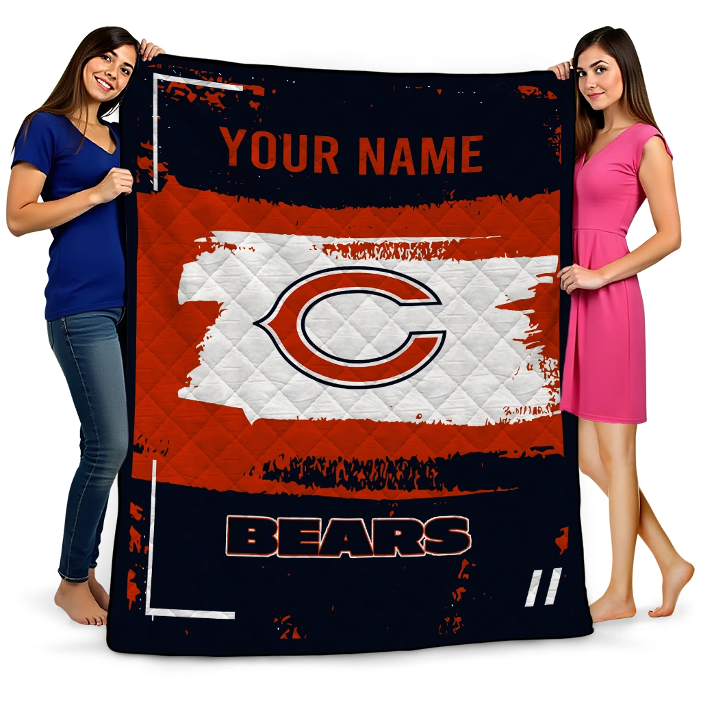custom chicago bears grunge patch blue white quilt blanket best selling