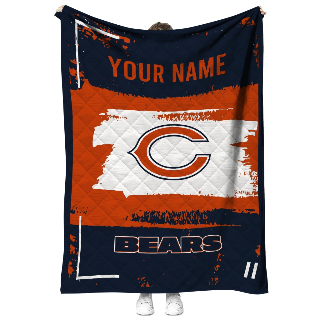custom chicago bears grunge patch blue white quilt blanket fashion forward