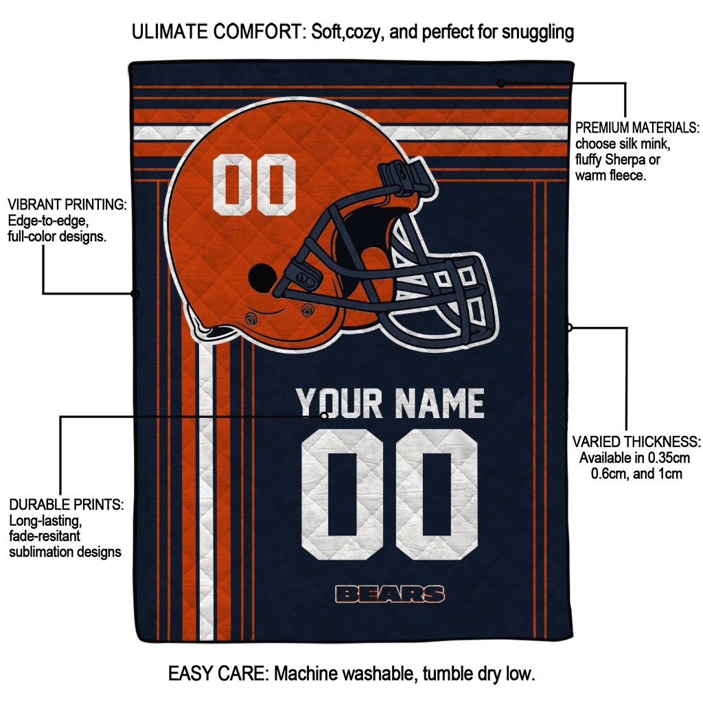 custom chicago bears helmet theme blue quilt blanket latest model custom chicago bears helmet theme blue quilt blanket latest model
