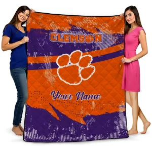 custom clemson tigers brushstroke layers orange quilt blanket best selling