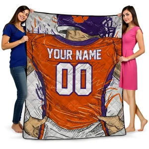 custom clemson tigers player sketch orange gray quilt blanket best selling